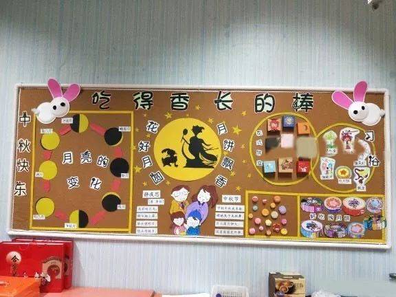 中秋节环创 | 幼儿园教室主题墙布置,活动展板,粘土月饼,手抄报参考