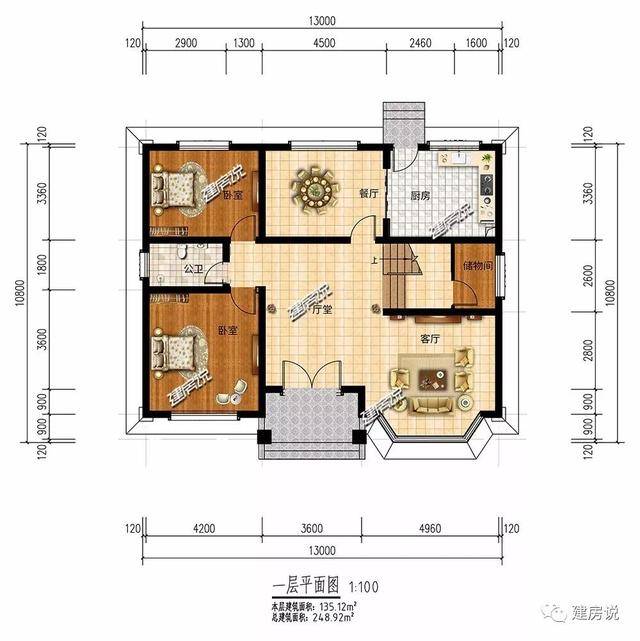 建房说占地135平农村别墅图纸设计二层欧式风格