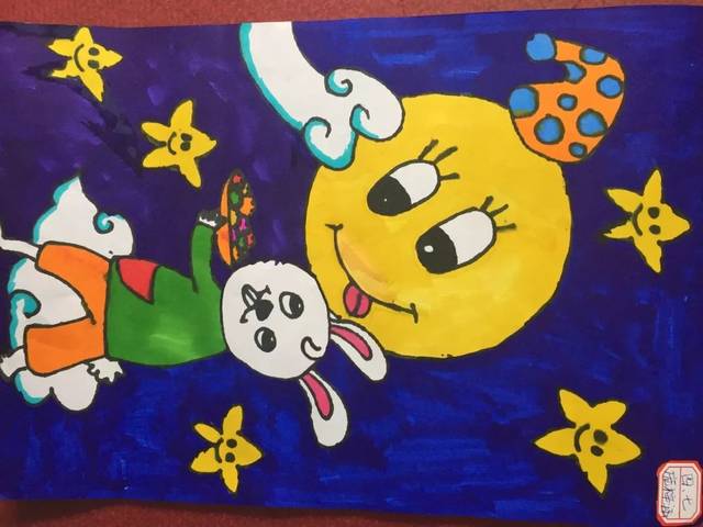 四年级同学们用巧手绘制出了以"我们的节日·中秋节"为主题的儿童画.