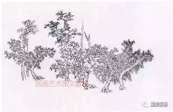 国画技法:山水画树木的绘画技法图文详解,画树技法步骤详解