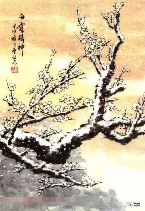 写意梅花画法示范教程,梅花的树干和根部画法,画梅花的构图形式