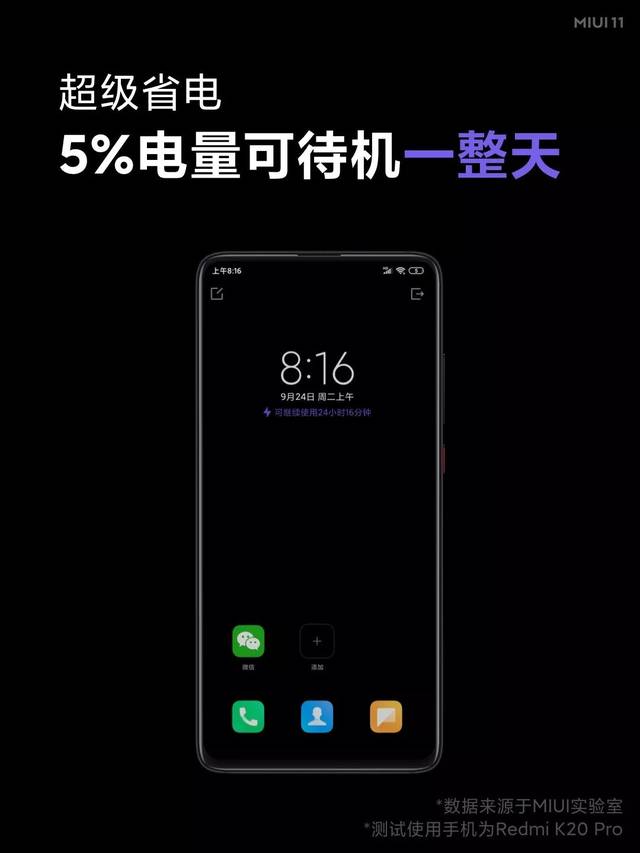 而开启超级省电模式, 5%的电量就能最长待机一整天.