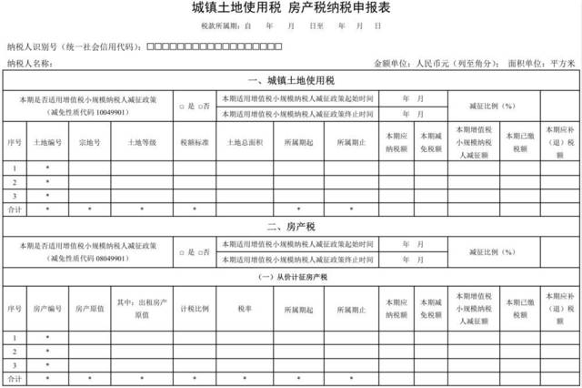 城镇土地使用税房产税纳税申报表