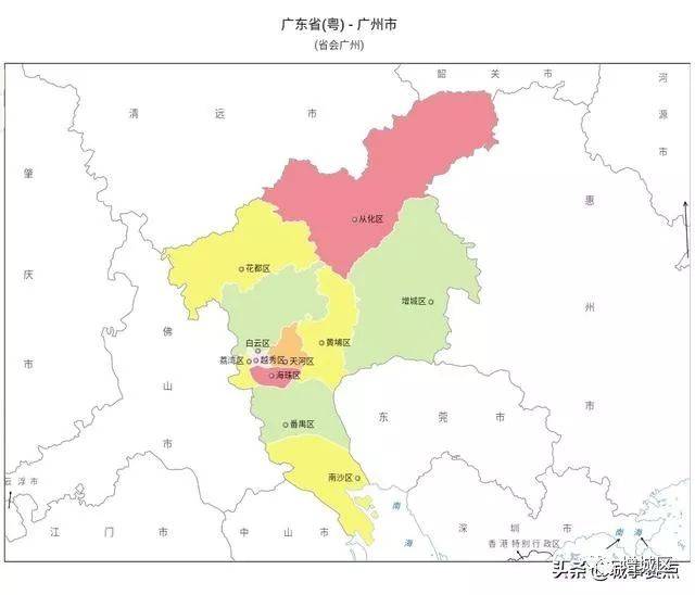 广东省最全版行政区划地图,多个地级市已无县,区县数量差距明显