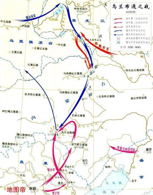 乌兰布通之战双方行军路线示意图 我们且就驼城战术,来重新解读乌兰