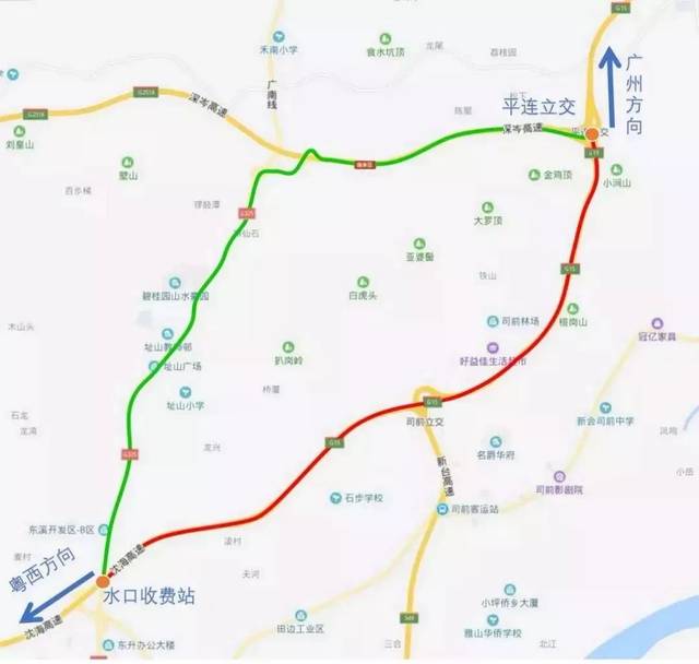 当广海至山咀隧道路段出现拥堵时 绕行方案: ①往阳江