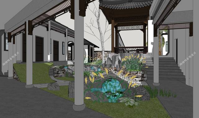 现代中式私人庄园的中式独栋别墅内庭院——润润四合院设计刘鹰作品