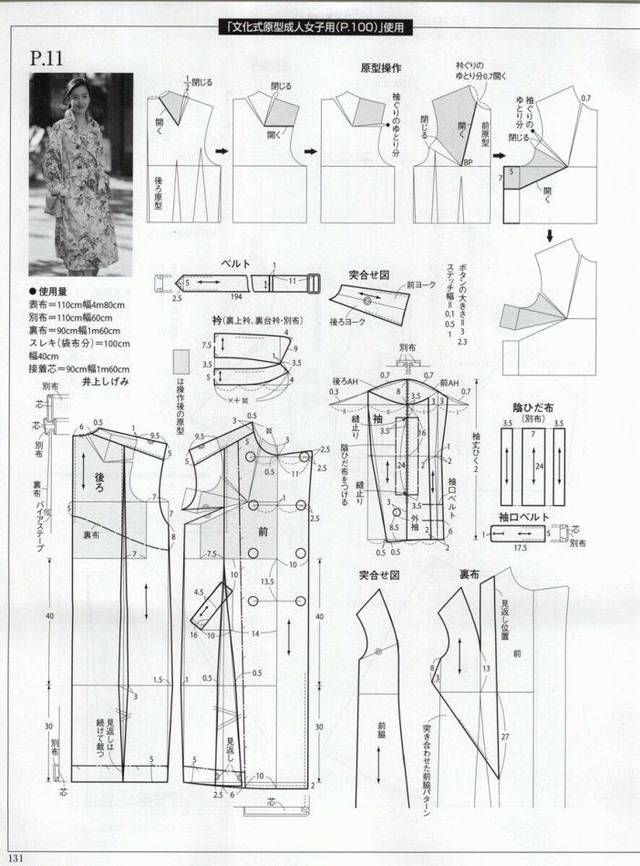 翻立领风衣,胸围放松量12厘米.