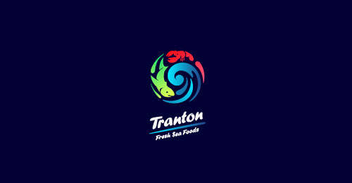 13,tranton,海鲜食品的logo设计,有鱼有虾,有海水,如果再加进去一个