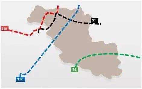 这四条市域铁路的走向分别为: s1线为联系青白江,新都和金堂的市域