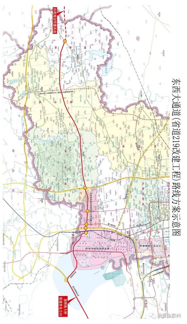 西至胶州诸城界,途经上合示范区,九龙办事处,洋河镇,里岔镇,铺集镇