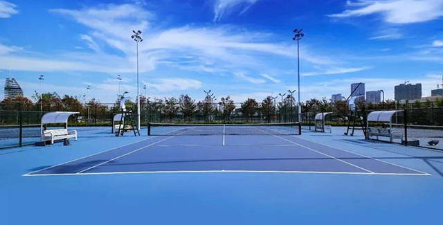 优雅蓝白,放松运动,健身快乐的丙烯酸硬地网球场