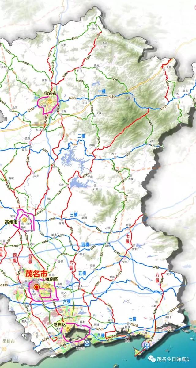 附图10 茂名市干线公路网布局规划图 这里可以看到, 两区,三市的城区