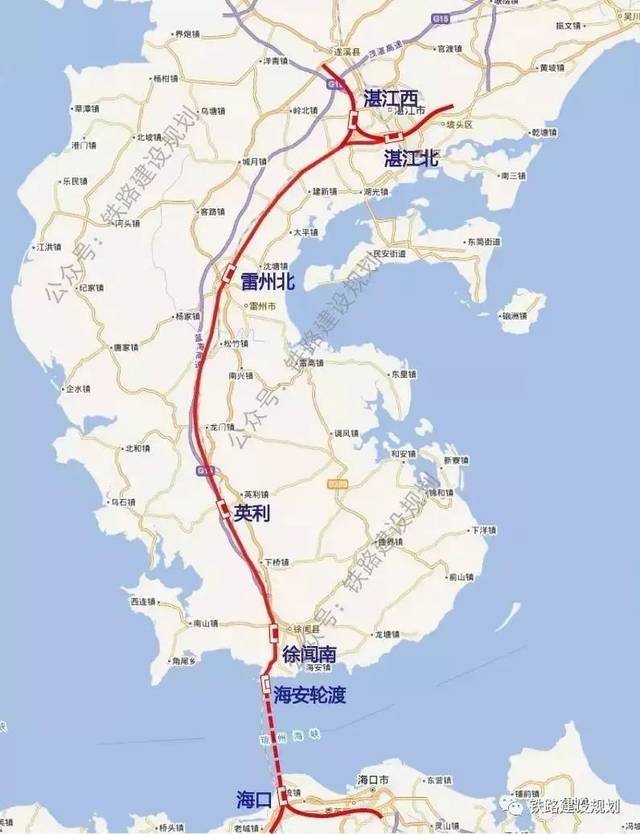 沿既有湛海铁路东侧行至雷州,并在雷州市规划区南郡村附近设雷州北站