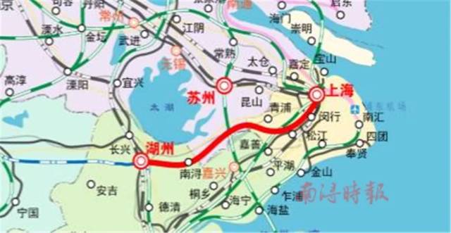 沪苏湖高铁线路正线全长163.708km, 浙江段正线长46.695km.