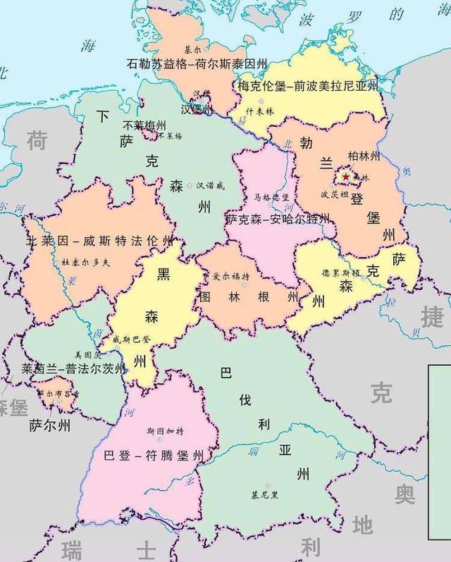 今天的德国地图,在欧洲,德国国土面积位居第七位