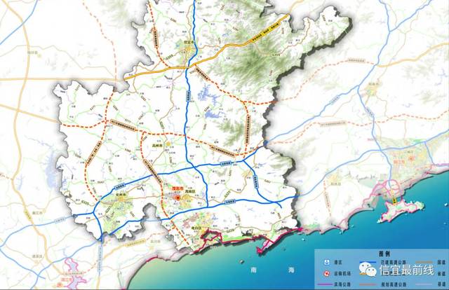 交通运输体系中长期发展规划图中可以看到, 信宜将共有四条高速公路