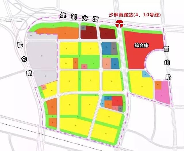 智慧科学城主要规划为大面积的居住用地; 地铁4,10号线换乘站沙柳