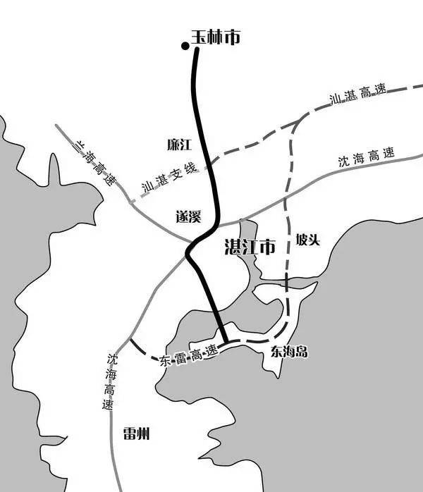 终点在湛江市区环城高速及海西快线相接,全长约145公里