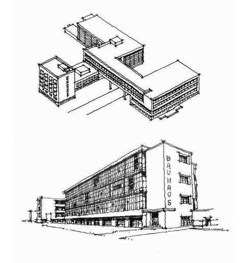 校舍的设计体现了格罗皮乌斯提倡的重视功能,技术和经济效益,艺术和