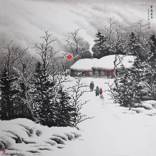 吴大恺 东北雪景山水画