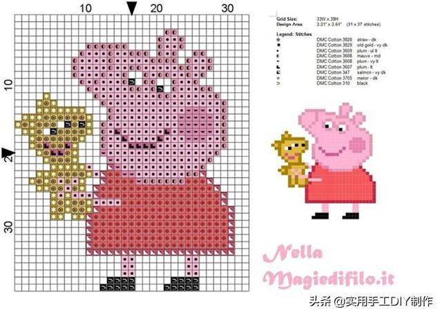 「十字绣图」关于狗狗,小猪佩奇和独角兽的图案,也可用于编织