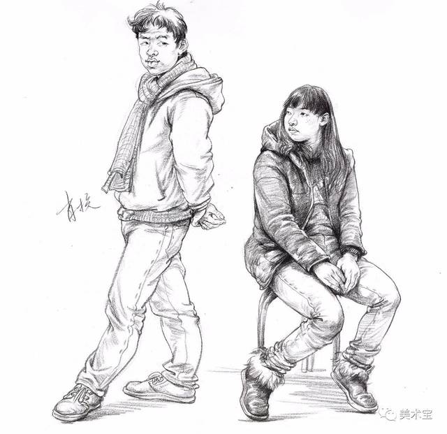 临摹精选丨双人动态速写组合范画
