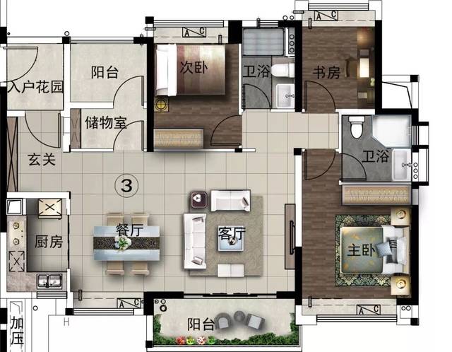 115平4房户型图