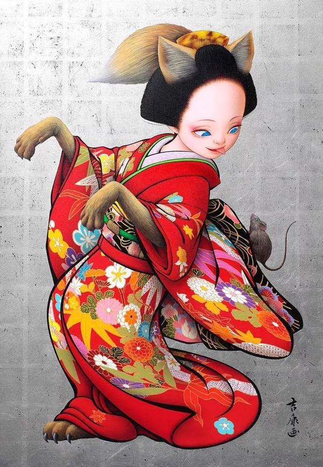 艺伎美人插画,插画师田村吉康笔下的各种浮世绘女性绘画!