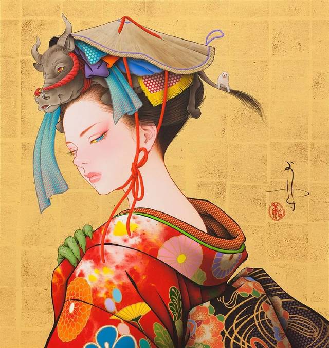 艺伎美人插画,插画师田村吉康笔下的各种浮世绘女性绘画!