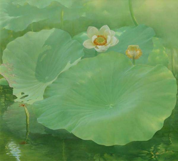 写实与写意的完美融合:蒋德斌荷花油画作品欣赏