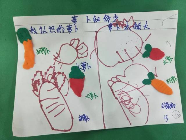 们和家长说了说在种植园拔萝卜的趣事,并画了一张萝卜知多少的调查表!