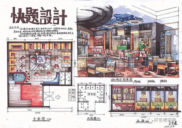 室内快题丨餐饮空间(餐厅咖啡馆茶室)专题作品集锦/环艺考研狗
