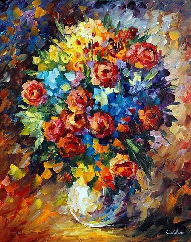 色彩斑斓的花儿,白俄罗斯画家leonid afremov