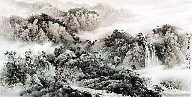 千山烟云 -- 黄玉洲彩墨山水画