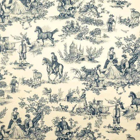"产自朱伊(jouy)小镇的棉麻布料 朱伊纹样源于18世纪晚期 法国小镇朱