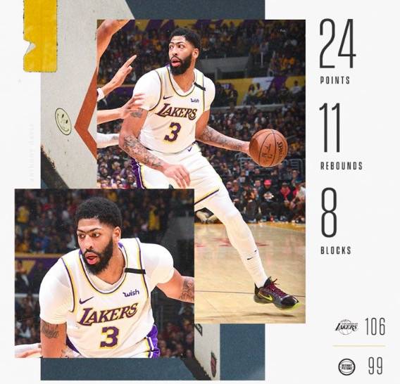 疯狂dpoy!浓眉哥单场8帽献给活塞,詹姆斯:湖人本赛季总冠军