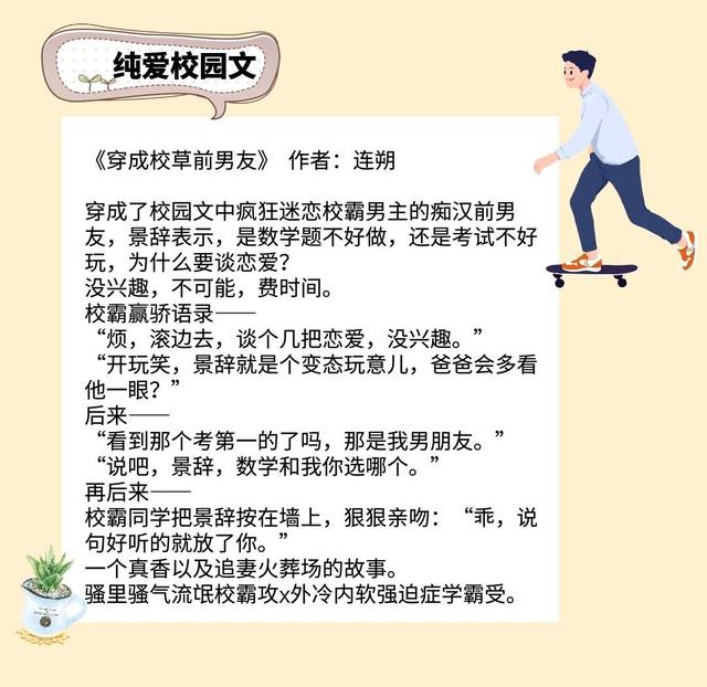 3,书名《穿成校草前男友 小短评:大帅比校霸骚话攻x