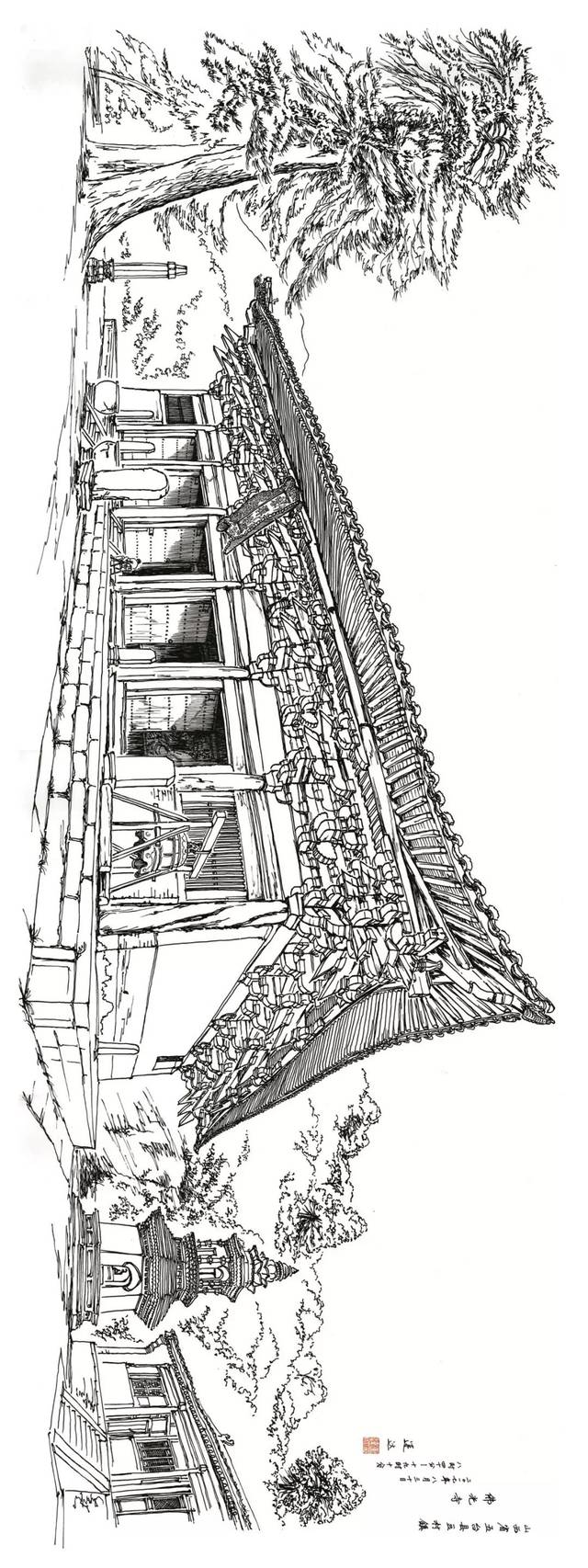 画古建的连达 成为最爱山西的东北人▲连达手绘的佛光寺(请