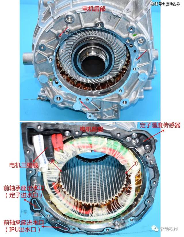由于电机定转子和前后轴承座均采用水冷,使得电机的前后端盖,后轴承座