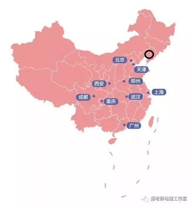 下面地图就是中国的九个国家中心城市分布,黑圈地方是沈阳市的位置.