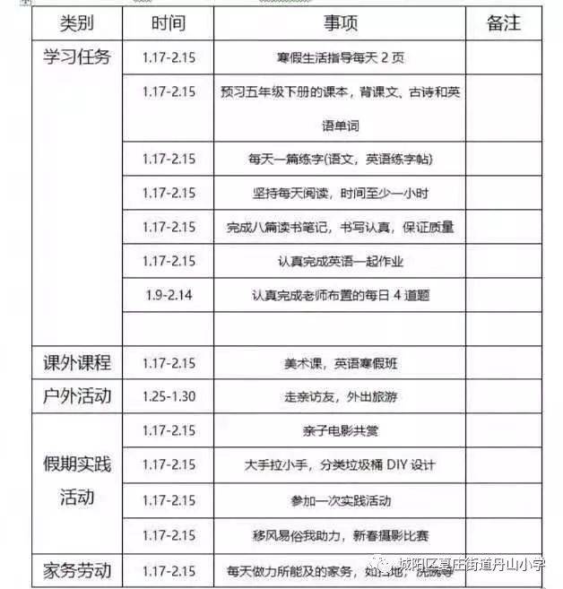 【丹山小学】全面 合理 高效-2020年寒假学习计划及安排