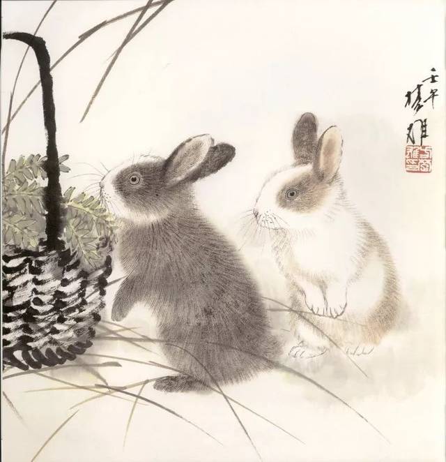 用淡红色点眼睛,赭墨丝毛,从眼睛周围画起至脸部.  2.