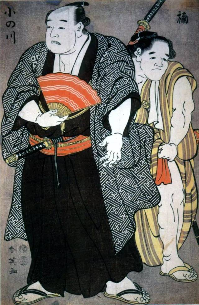 1789年11月晋升第五代横纲的小野川喜三郎的浮世绘 对横纲起源的诸种