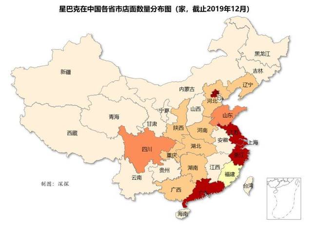 从星巴克在中国各省市店面分布来看,全国66%左右的门店集中在北京