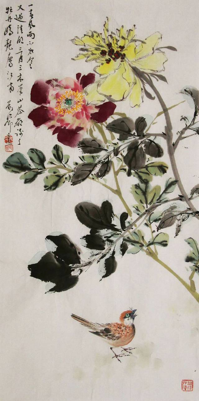 中国人民大学哲学美学博士 刘阔 花鸟 国画 68*33cm