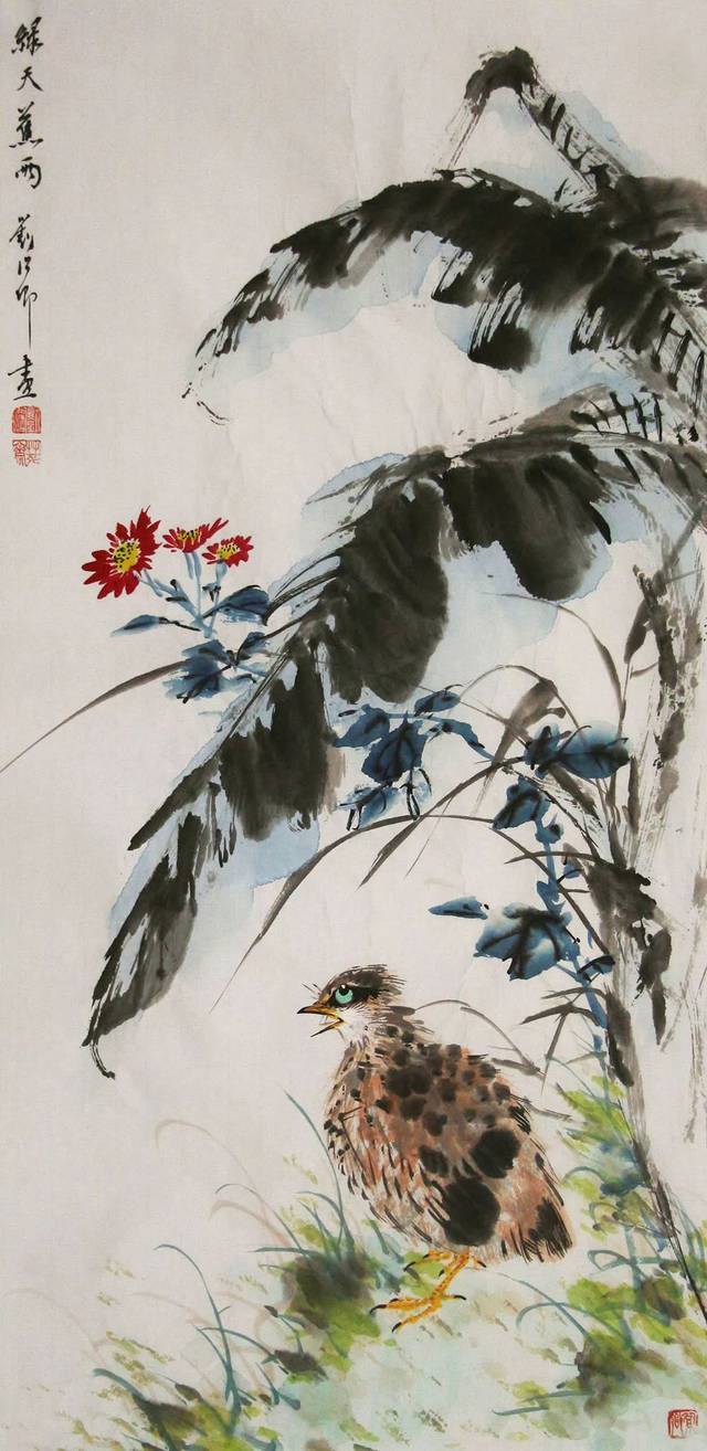 中国人民大学哲学美学博士 刘阔 花鸟 国画 68*33cm