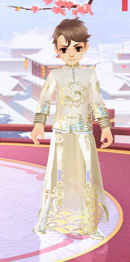 下方的纱面裙摆之上又纹着祥云图案,尽显典雅气质.