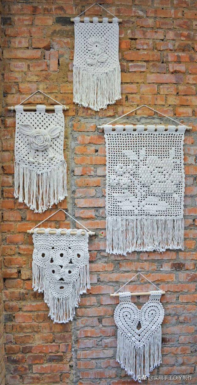 「钩编图解」5款用粗棉线织出来的挂毯,不会编绳的可以钩