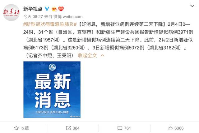 新增疑似病例连续第二天下降!
